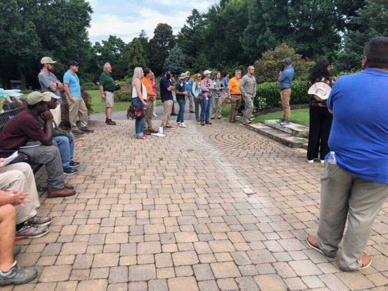 Dr. Ranabhat talking about rose diseases at UT garden Knoxville during Green Industry field day